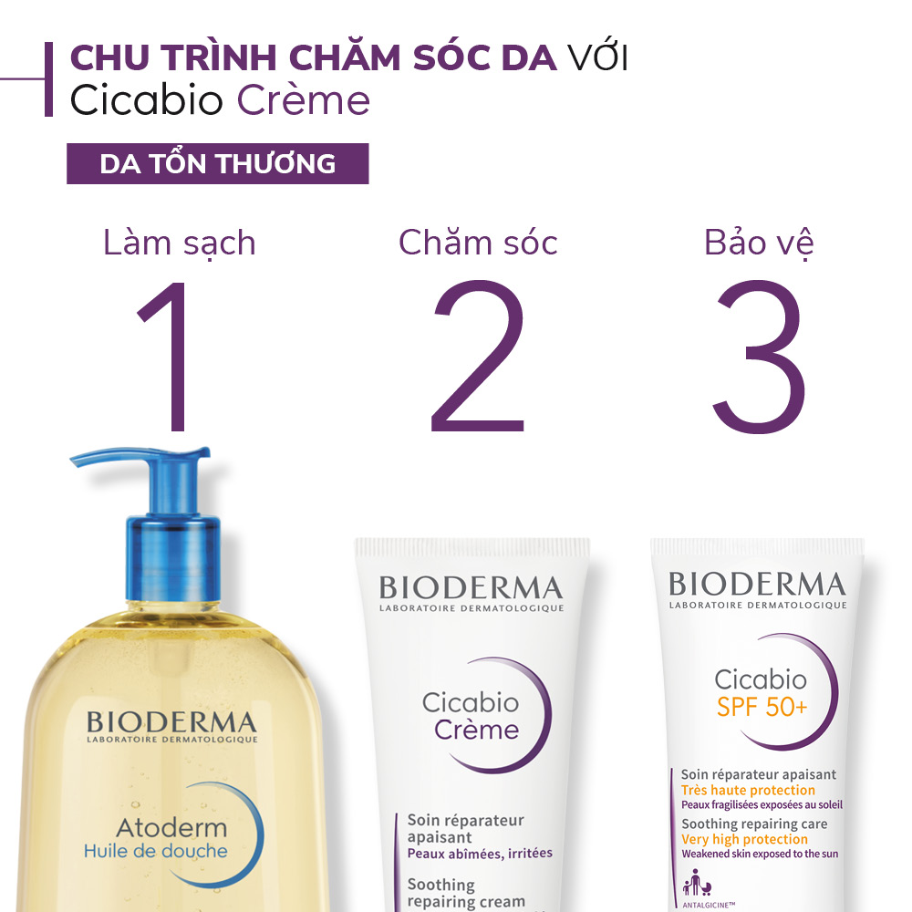 Kem dưỡng làm dịu, giảm kích ứng và phục hồi nhanh cho da tổn thương Bioderma Cicabio Crème - 40ml