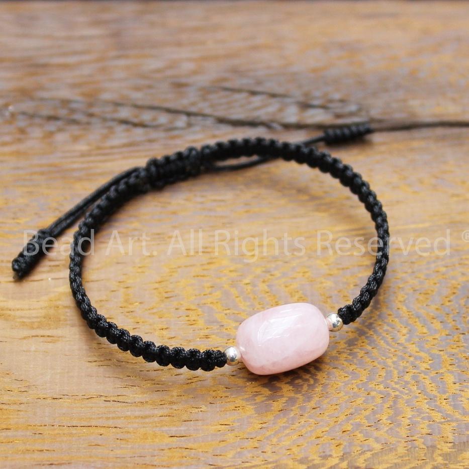 Vòng Tay Thắt Dây Lu Thống Thạch Anh Hồng Tự Nhiên (Pink Quartz), Lu Thống 15x11MM, Vòng Tay Phong Thuỷ, Mệnh Hoả, Thổ - Bead Art