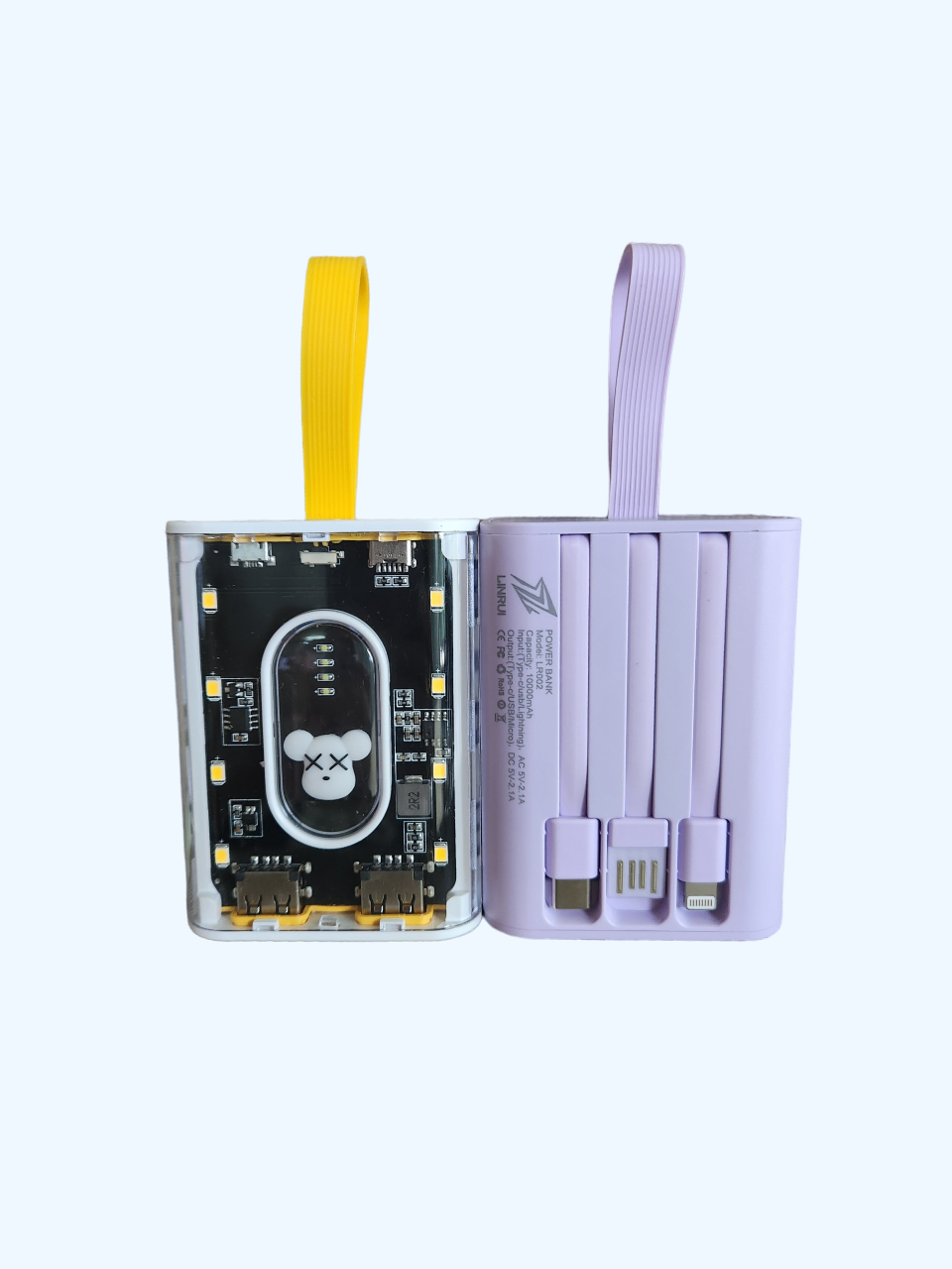 Pin Sạc Dự Phòng Trong Suốt LINRUI LR002 10000mAh Kèm Cáp Sạc Sẵn, Đèn LED - Hàng Chính Hãng