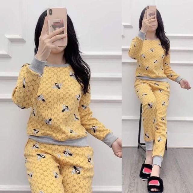 Bộ Nỉ Bông Nữ Nhiều Hòa Tiết Chất Nỉ Lót Lông Qc Dày Dặn