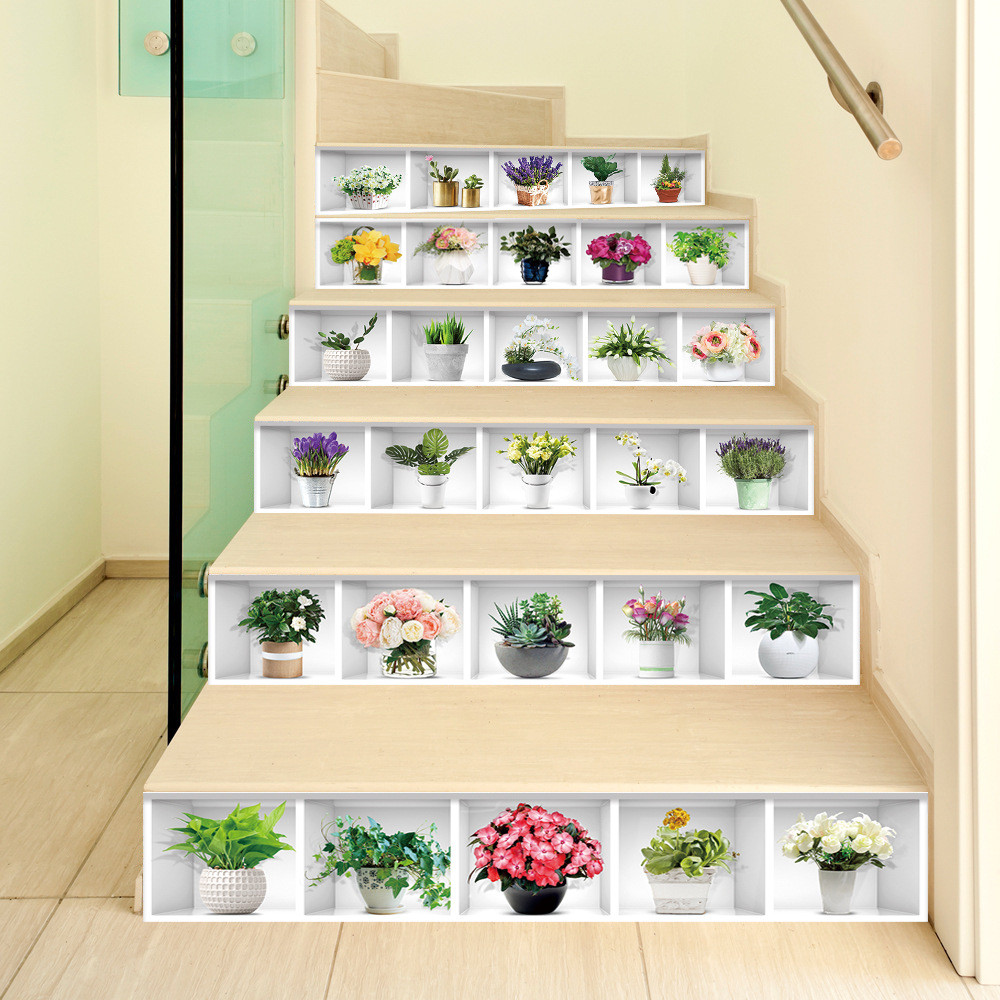 Tranh 3D Dán Cầu Thang Hình Chậu Hoa DLT009 AZONE