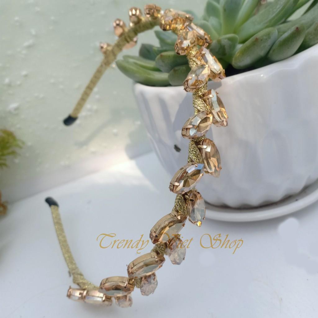 Bờm Tóc Đính Đá cao cấp, Hình Lá phong cách Hàn Quốc tiểu thư xinh đẹp