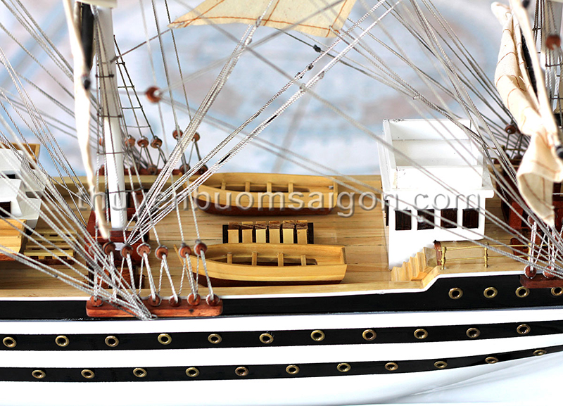 Thuyền gỗ Amerigo dài 108cm trang trí nhà cửa, hàng cao cấp, gỗ tự nhiên, mô hình con tàu cổ châu âu hàng thủ công tinh xảo