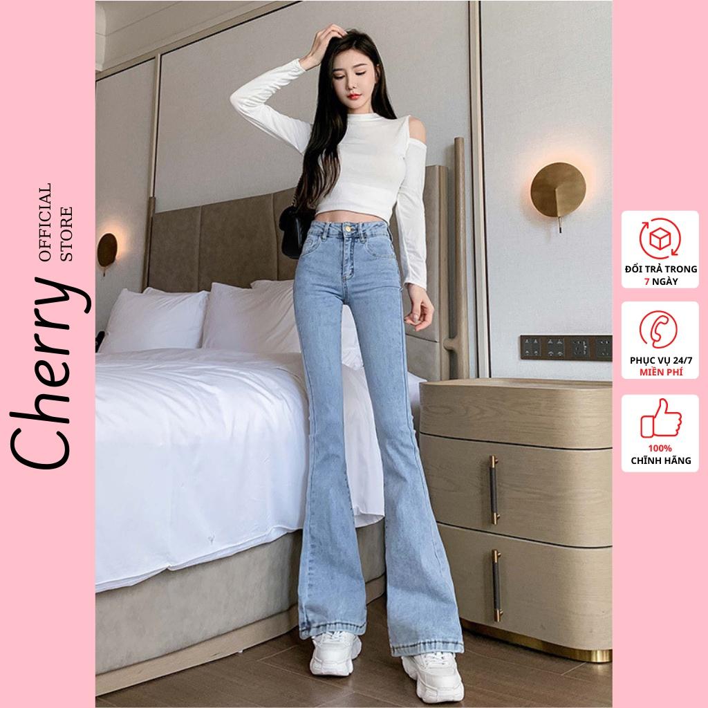 Quần jean nữ ống loe lưng cao dáng ôm skinny CHERRY quần bò nữ cạp cao ống đứng loe ống nhẹ T023