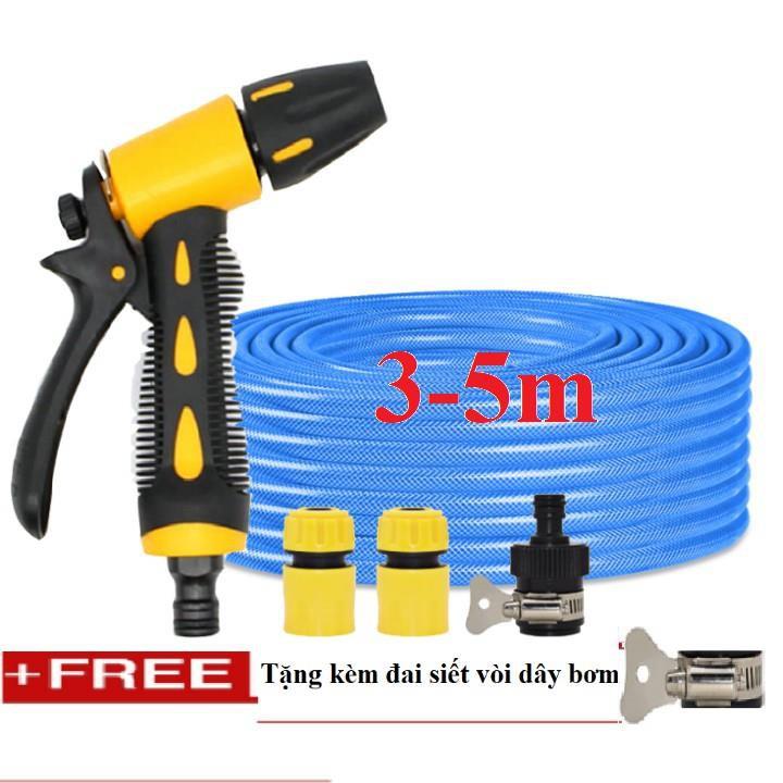 Bộ dây vòi xịt nước rửa xe, tưới cây . tăng áp 3 lần, loại 3m, 5m 206319 cút sập,nối đen+ tặng đai TL
