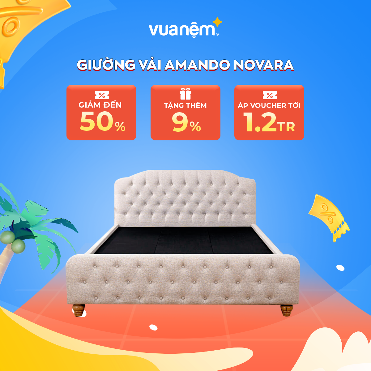 Giường vải Amando Novara hiện đại, sang trọng, dễ lắp đặt