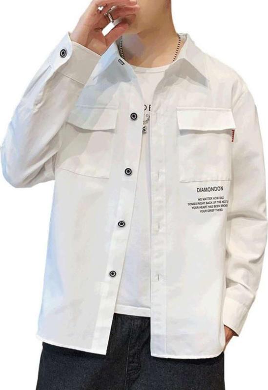 Men's Long Sleeve Casual Shirt Oxford Spinning Letter Print Tooling Shirt