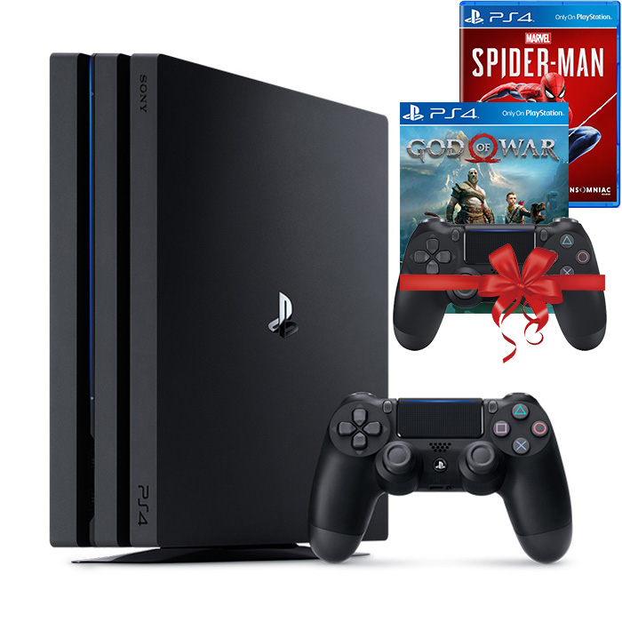 Bộ máy PS4 Pro 1TB CUH-7218B  kèm 2 tay bấm + 2 đĩa game God Of War, Spider Man - Playstation Hàng chính hãng