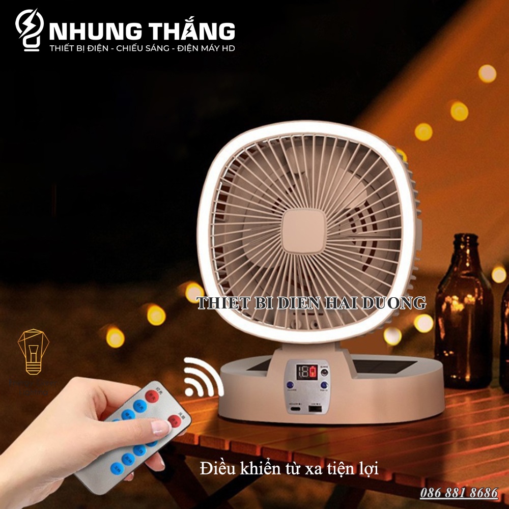 Quạt Sạc Tích Điện - Sạc Năng Lượng Mặt Trời QS-2651 - 5 Tốc Độ Gió - Pin 5000mAh - Điều Khiển Từ Xa - CÓ VIDEO