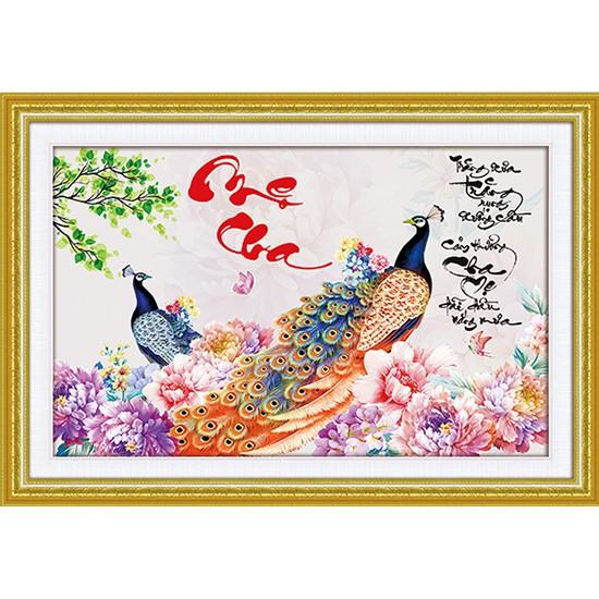 Tranh Đính Đá CHA MẸ (ĐÁ ABC CAO CẤP). Kích Thước: 75cm x 50cm