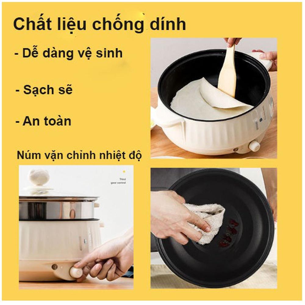 Nồi Lẩu Mini - Nồi Lẩu Điện Mini Kèm Giá Hấp Đa Năng Chống Dính Tiện Lợi Tặng Kèm 7 Món Quà