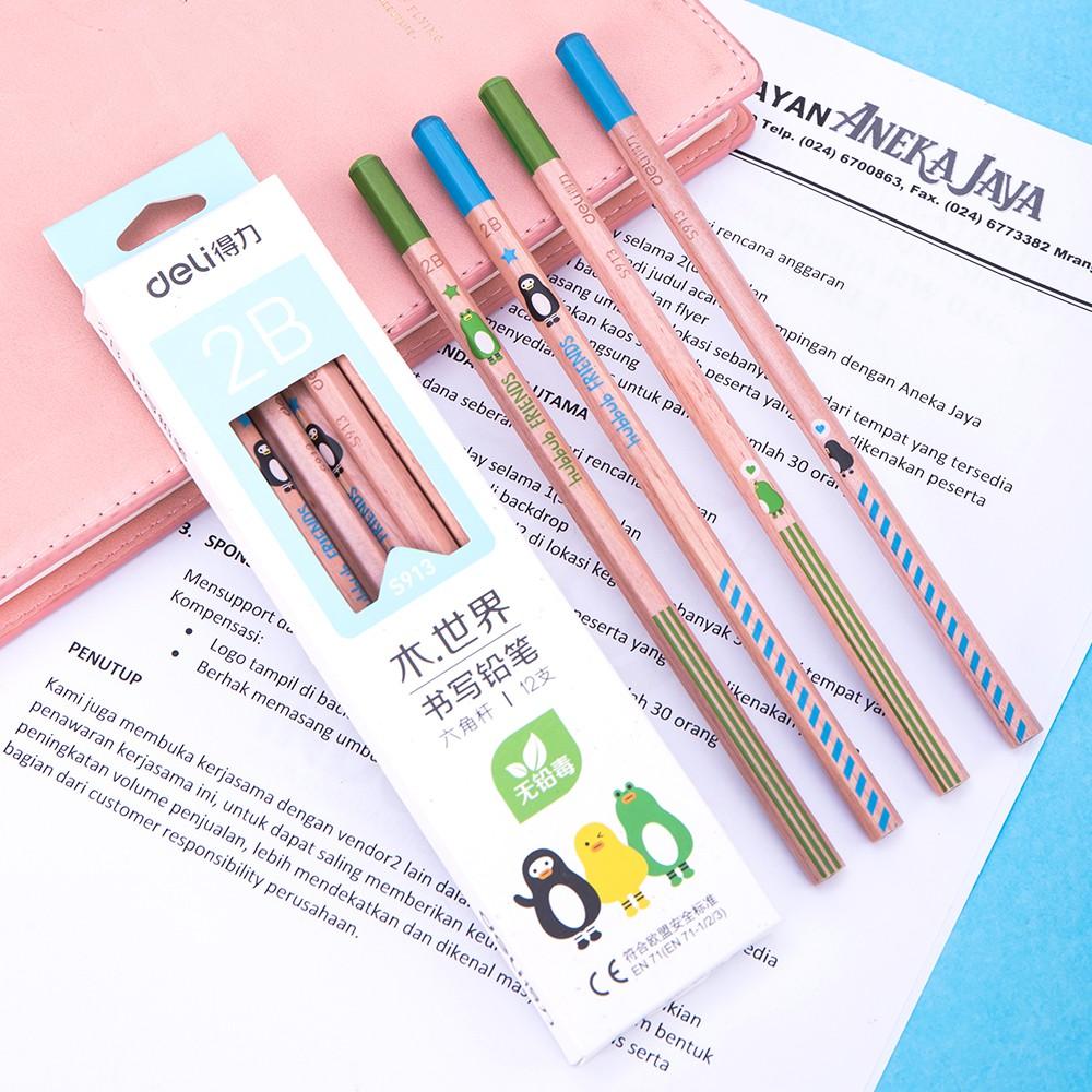 Bút chì 2B Deli - viết chì - họa tiết đáng yêu - 12 chiếc/hộp - WS913