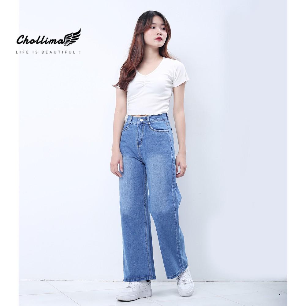 Quần baggy jeans nữ Chollima ống rộng SIMPLE dài 98cm QD026