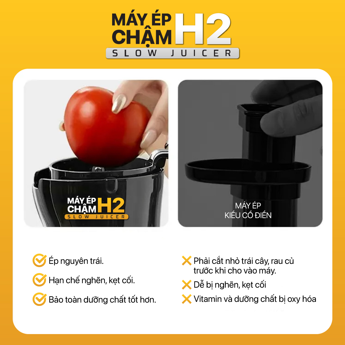 Máy Ép Chậm 2GOOD H2 - Miệng Phễu To, Sử Dụng Dễ Dàng, Ép Kiệt Nước - Hàng Chính Hãng