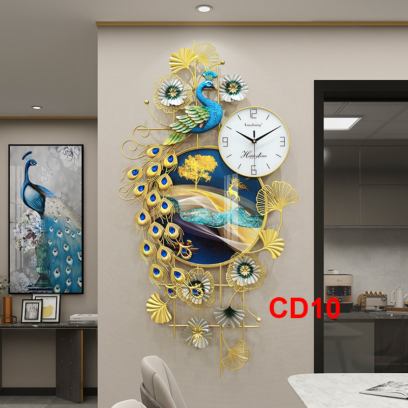 Đồng hồ treo tường trang trí chim công decor CD10 kích thước 100 x 50 cm