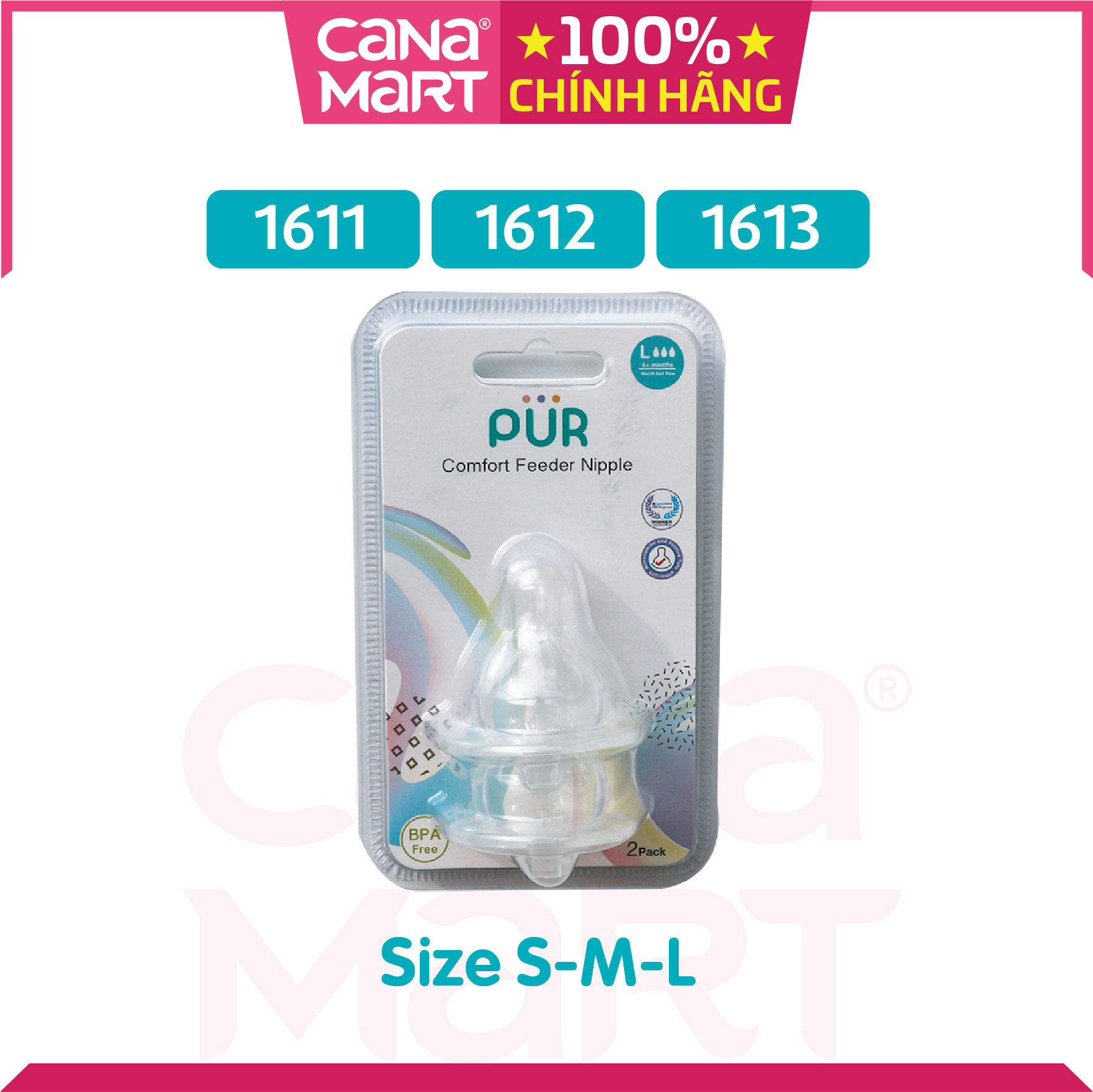 Set 2 núm ti cho bình miệng rộng Pur Comfort Feeder (size L) (1313)