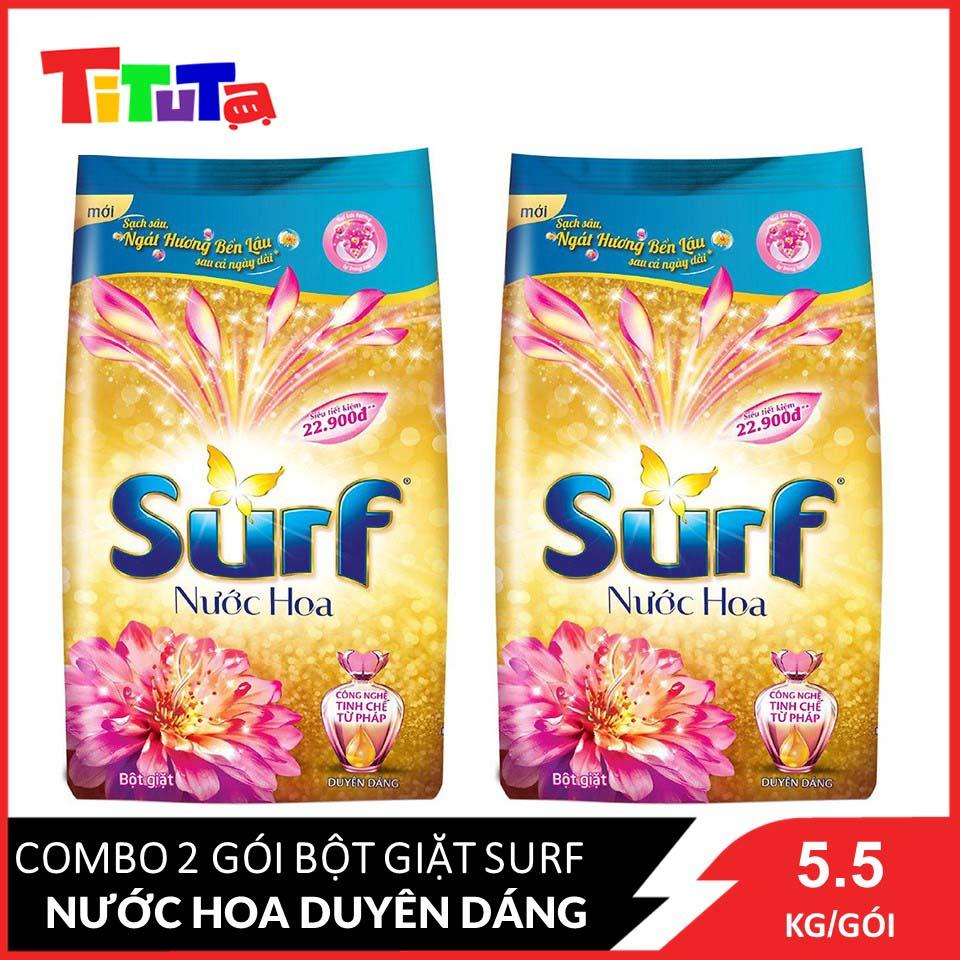 COMBO 2 Gói Bột giặt Surf Hương nước hoa Duyên dáng (Vàng) Gói lớn 5.5kg X2