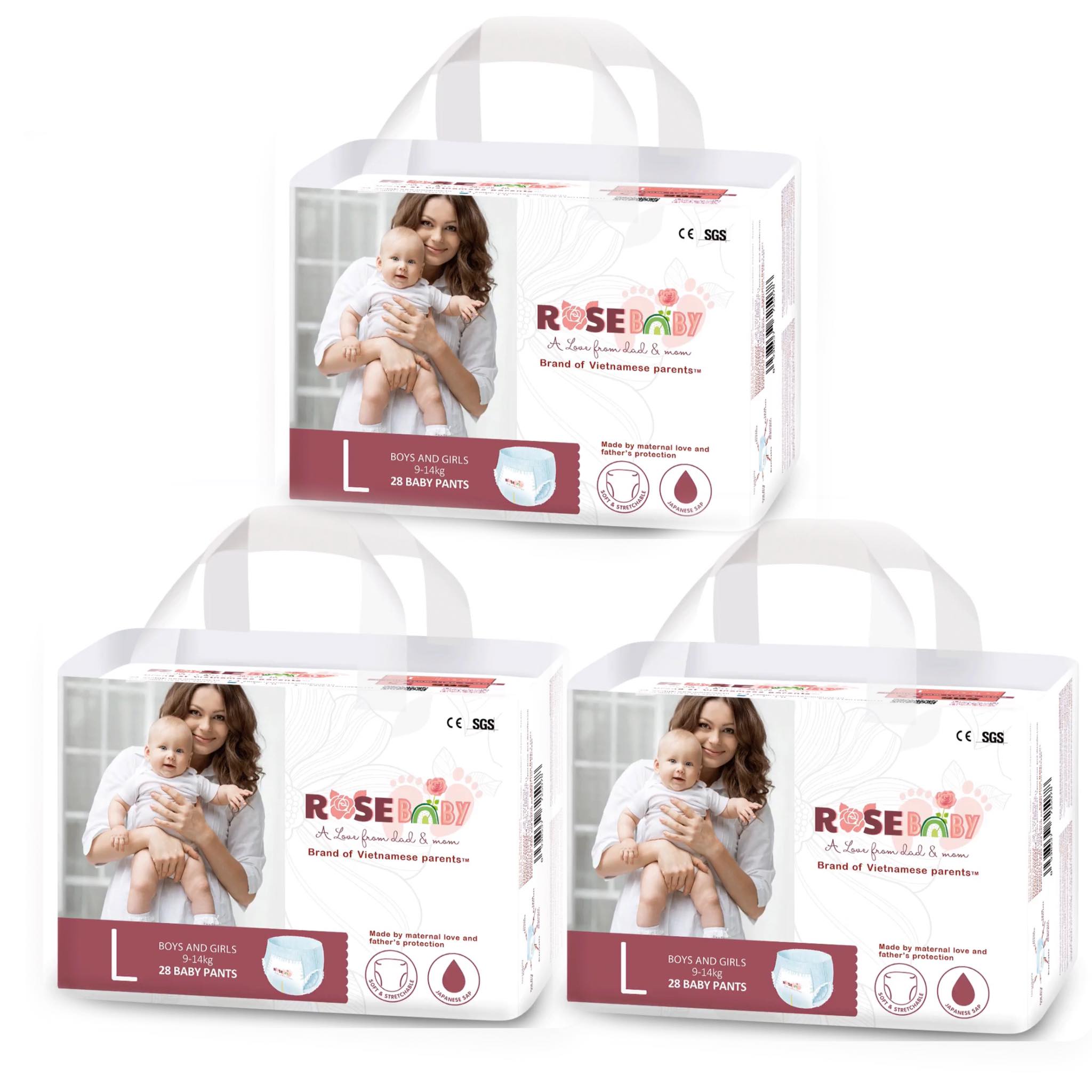 Combo 3 gói Bỉm tã quần ROSE BABY size L 28 miếng