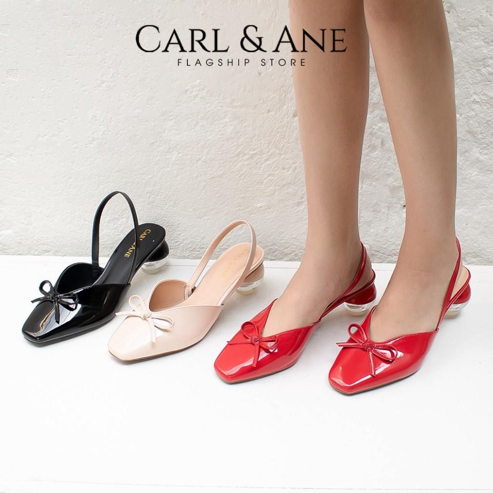 Carl &amp; Ane - Giày cao gót mũi nhọn phối dây đính nơ cao 5cm màu đen _ CL002