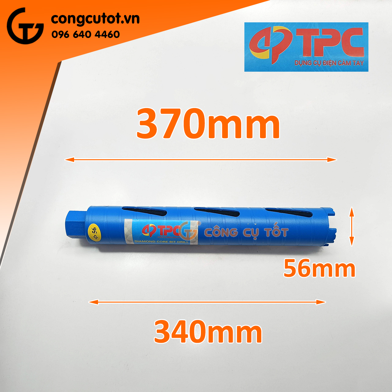 Mũi khoét tường khô kim cương mạ điện ren nối M22 Ø56 x 370mm