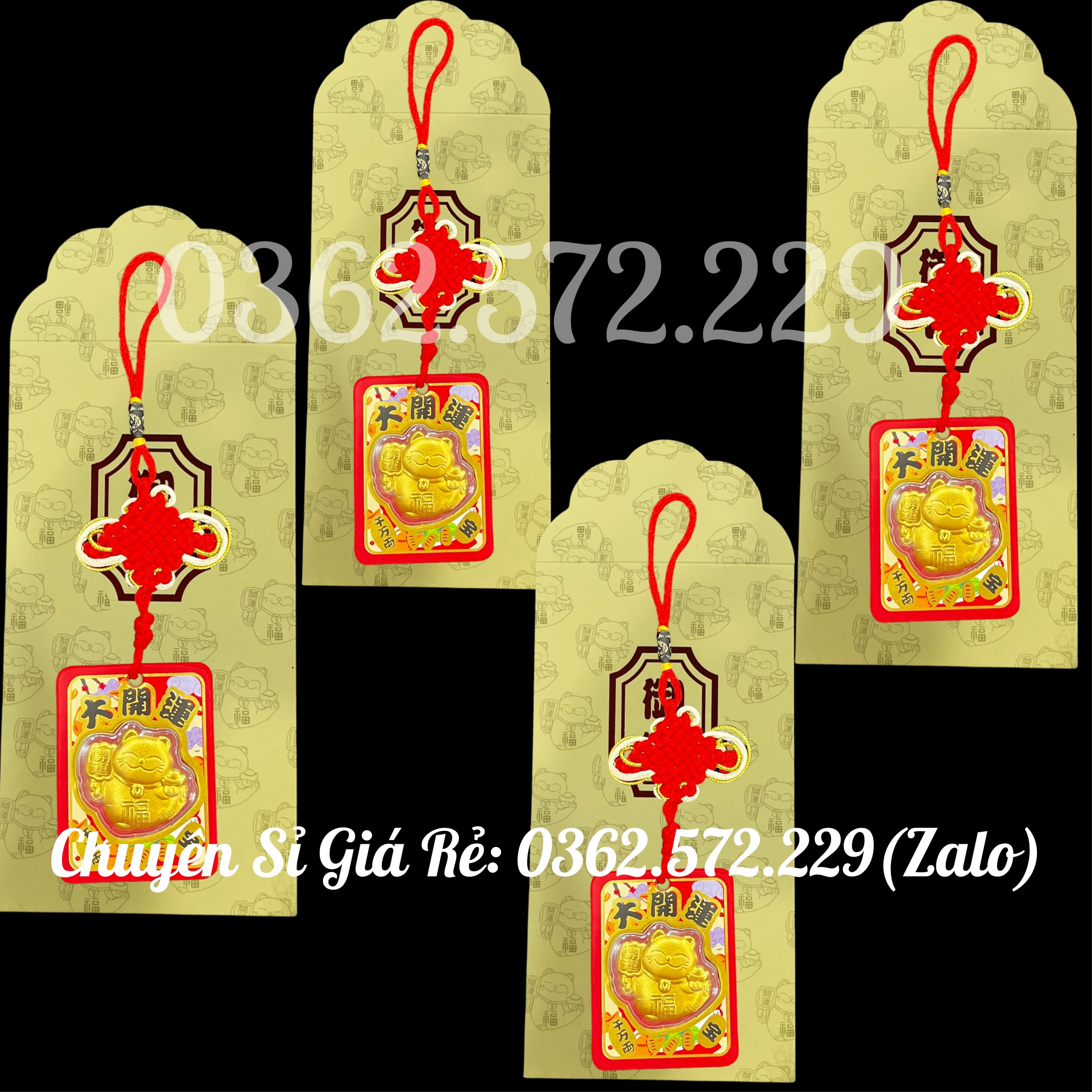 Sỉ Combo 5 Dây Mèo Thần Tài Treo Ôtô ,Bàn Thờ Phong Thủy May Mắn Tặng Bao Lì Xì Vàng