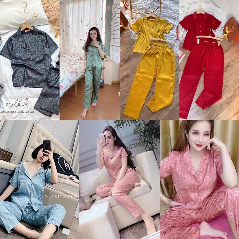 Bộ Pyjama Lụa tay cộc quần dài - Lụa Satin-mẹ bầu mặc sau sinh tiện lợi