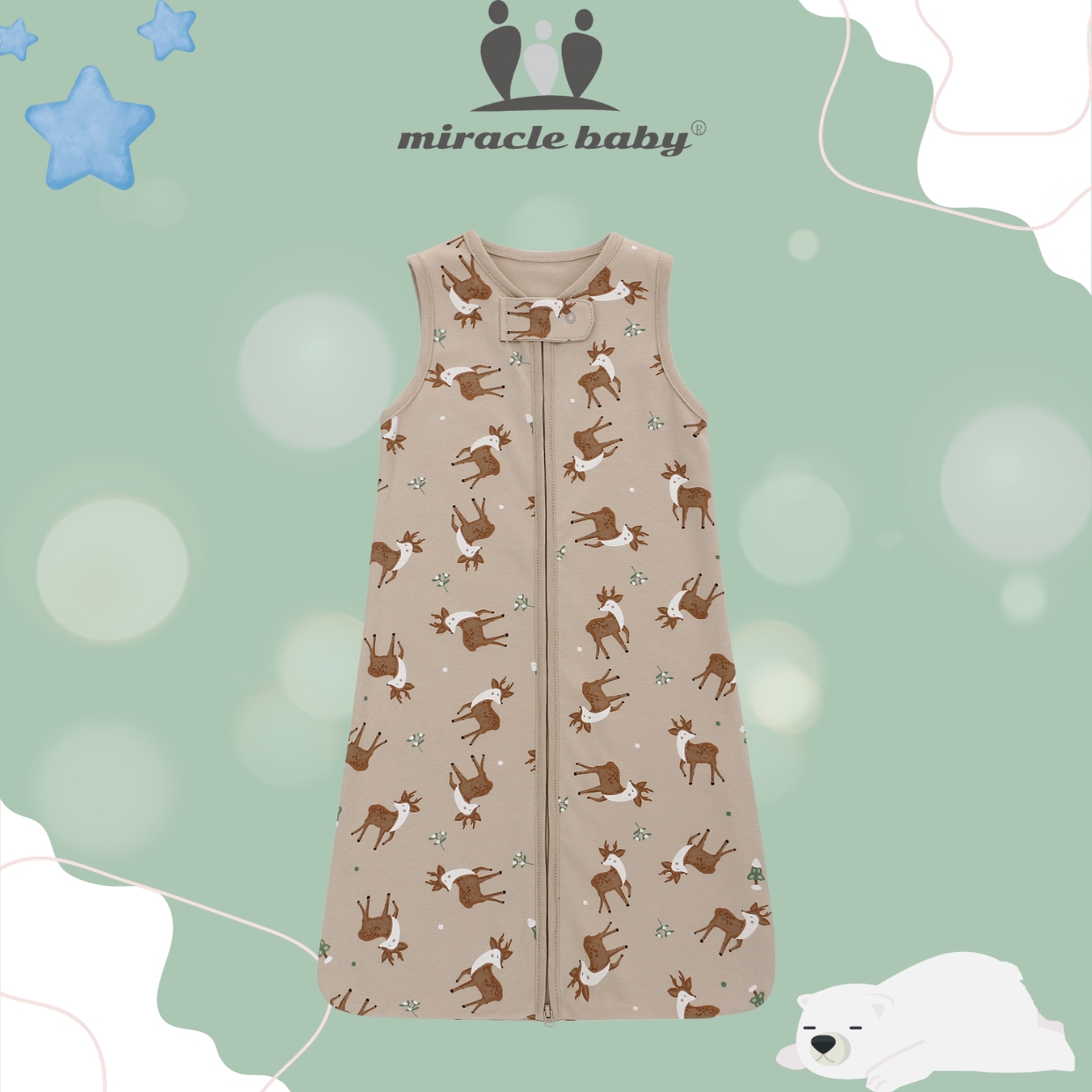 Túi ngủ chũn Miraclebaby cho bé vải cotton mềm mịn cho bé từ 0 đến 18 tháng tuổi