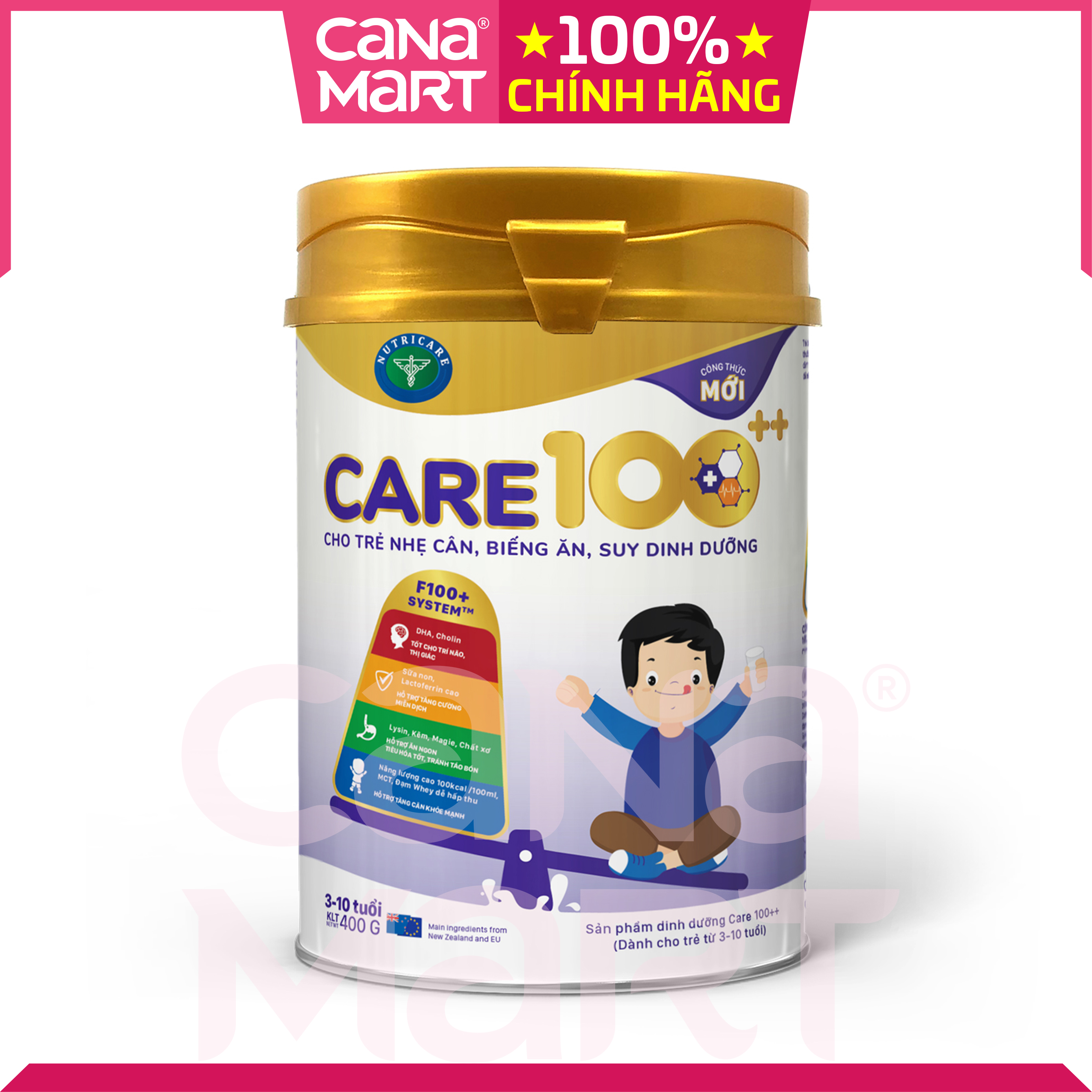 Sữa bột tốt cho bé Care 100+ dành cho trẻ nhẹ cân, biếng ăn, suy dinh dưỡng (400g)