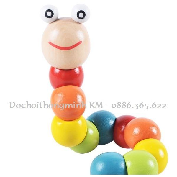 Đồ chơi sâu gỗ uốn dẻo màu sắc dài 20cm