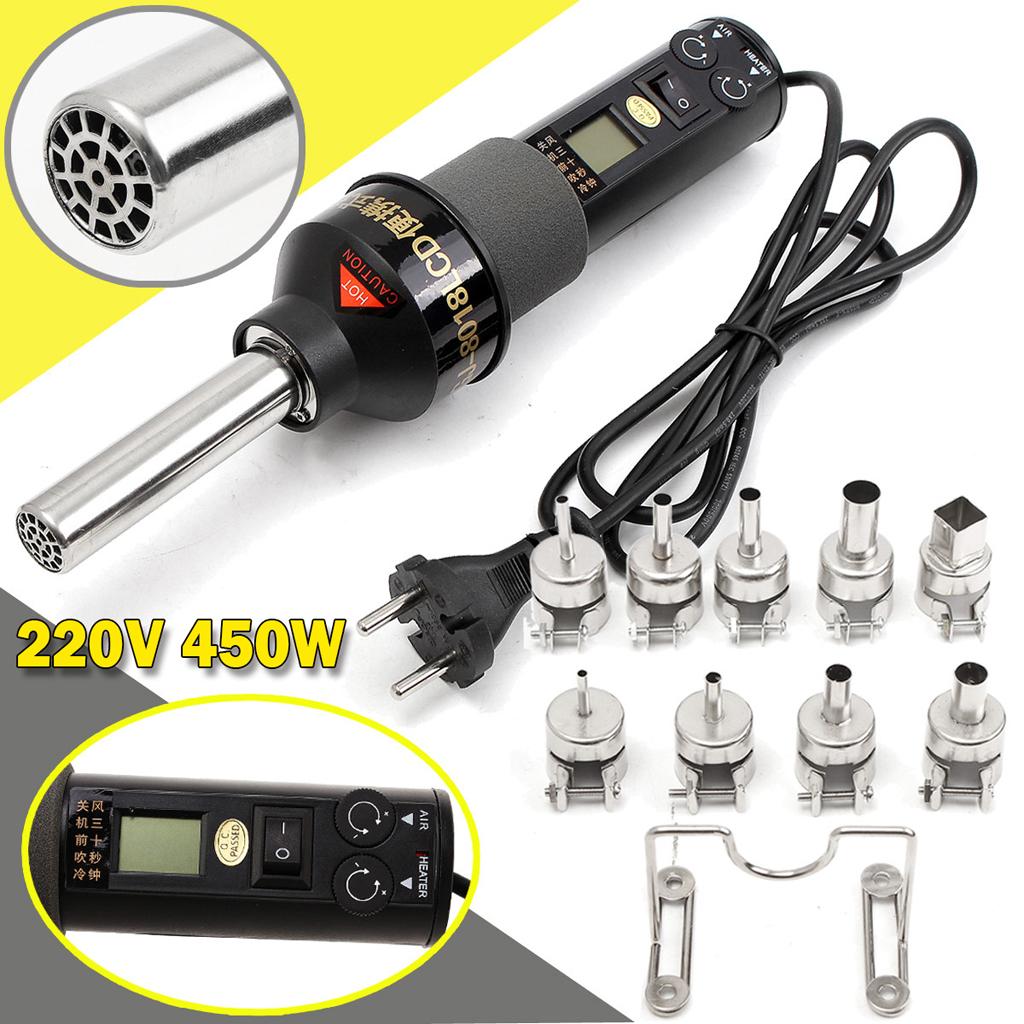 AC220V 450W Electronic Heat Hot Air Solder Gun Desoldering Station+ 9