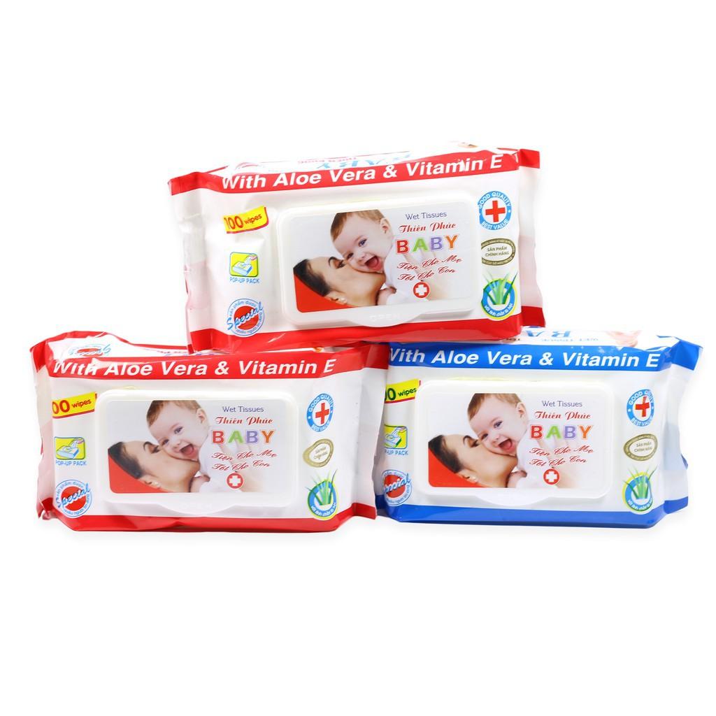 bộ 3 gói giấy ướt 100 tờ Baby Thiên Phúc