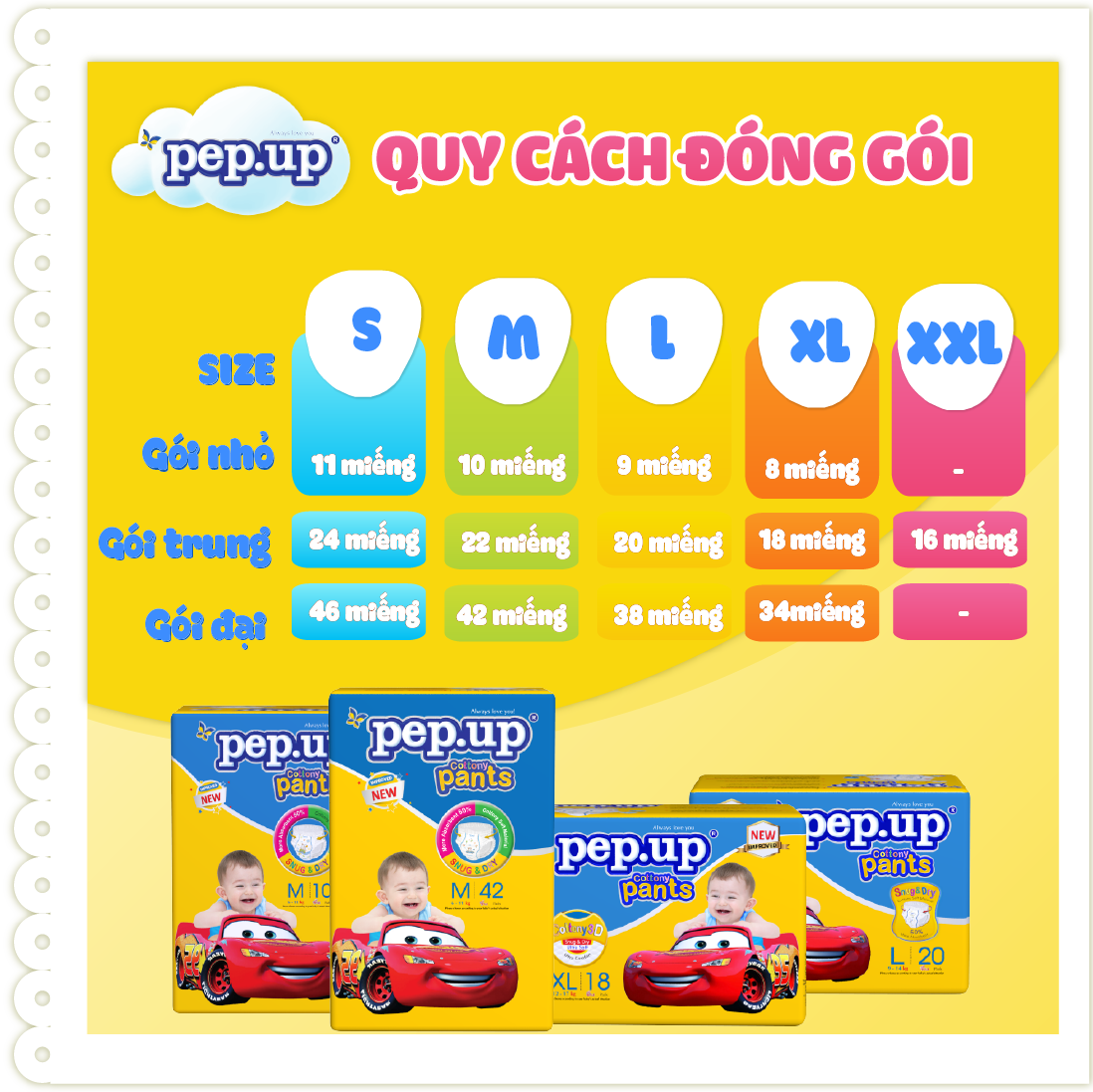 Tã quần em bé Pep.up Cottony 3D gói đại