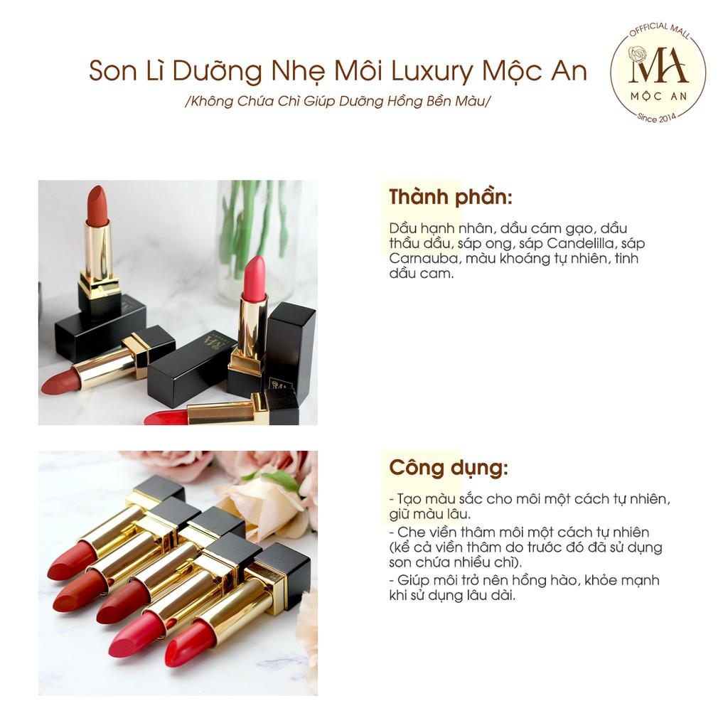 Son Lì Dưỡng Nhẹ Môi Luxury Mộc An Không Chứa Chì Giúp Dưỡng Hồng Bền Màu 4g