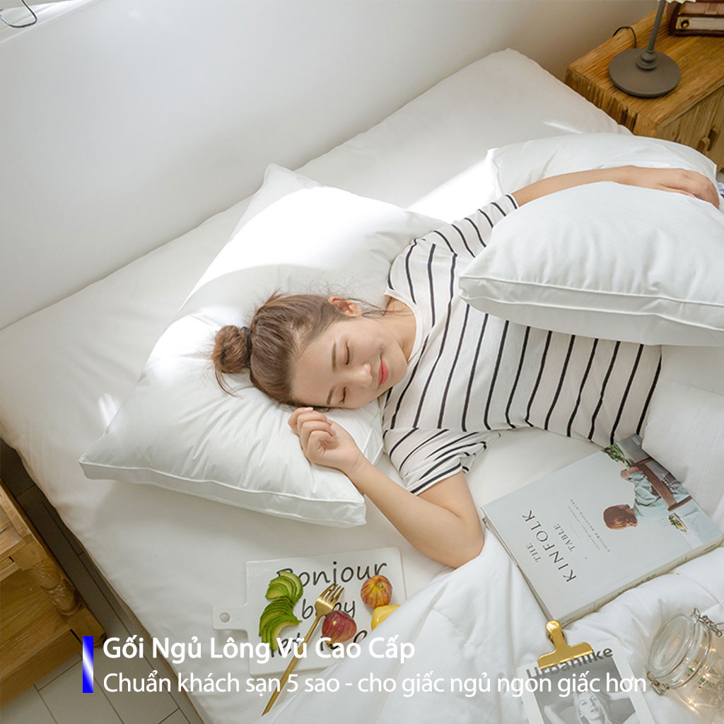 Gối Ngủ Lông Vũ Cao Cấp Gối Ngủ Kê Cổ Chống Mỏi Cổ Gối nằm êm ái, mềm mịn, kháng khuẩn- Chuẩn Khách Sạn 5 Sao