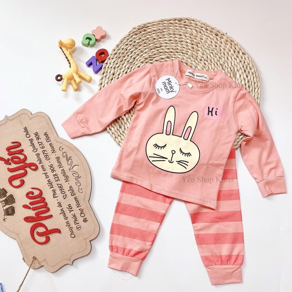 Bộ Dài Tay Minky Mom Cotton 100 % Họa Tiết Động Vật Gấu Nâu Xanh-Quần Kẻ Cho Bé (7-19kg) (1309 )