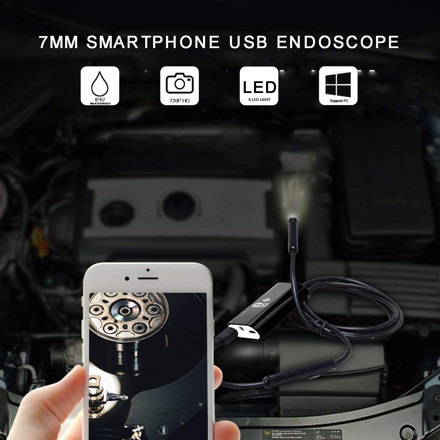 ROGTZ - Camera Nội Soi WiFi Chống Nước HD 1M Len 8mm Chất lượng hình ảnh HD 6LED Kết nối Wifi  Tương thích Ios Android Windows Chống nước IP67 Đa mục đích sử dụng Kiểm tra đường ống, thiết bị máy móc, động cơ Sửa chữa bảo dưỡng thiết bị  - Hàng Chính Hãng