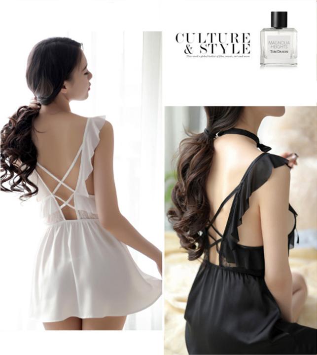 Váy ngủ siêu mỏng, Đồ ngủ nữ lụa cao cấp phối ngực ren bèo (Tặng bộ đồ lót PĐ) Freesize AN13