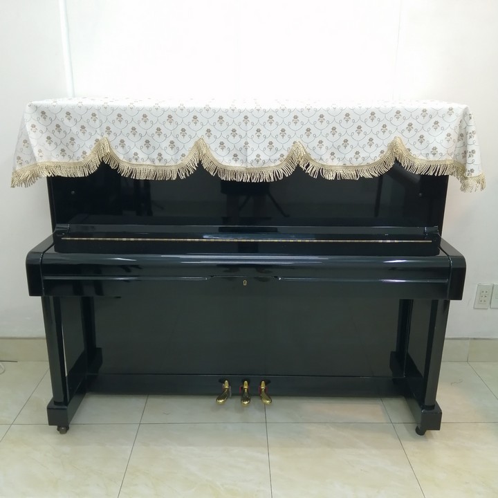 KHĂN PHỦ ĐÀN PIANO CƠ MẪU HOA ĐAN LƯỚI VÀNG KEM