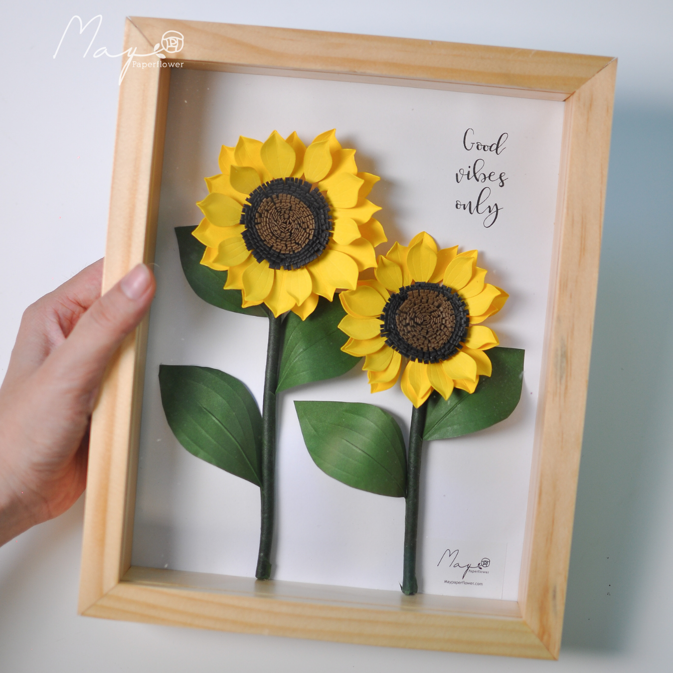 Tranh hoa giấy handmade trang trí cao cấp HOA HƯỚNG DƯƠNG 20x25 cm - Maypaperflower Hoa giấy nghệ thuật