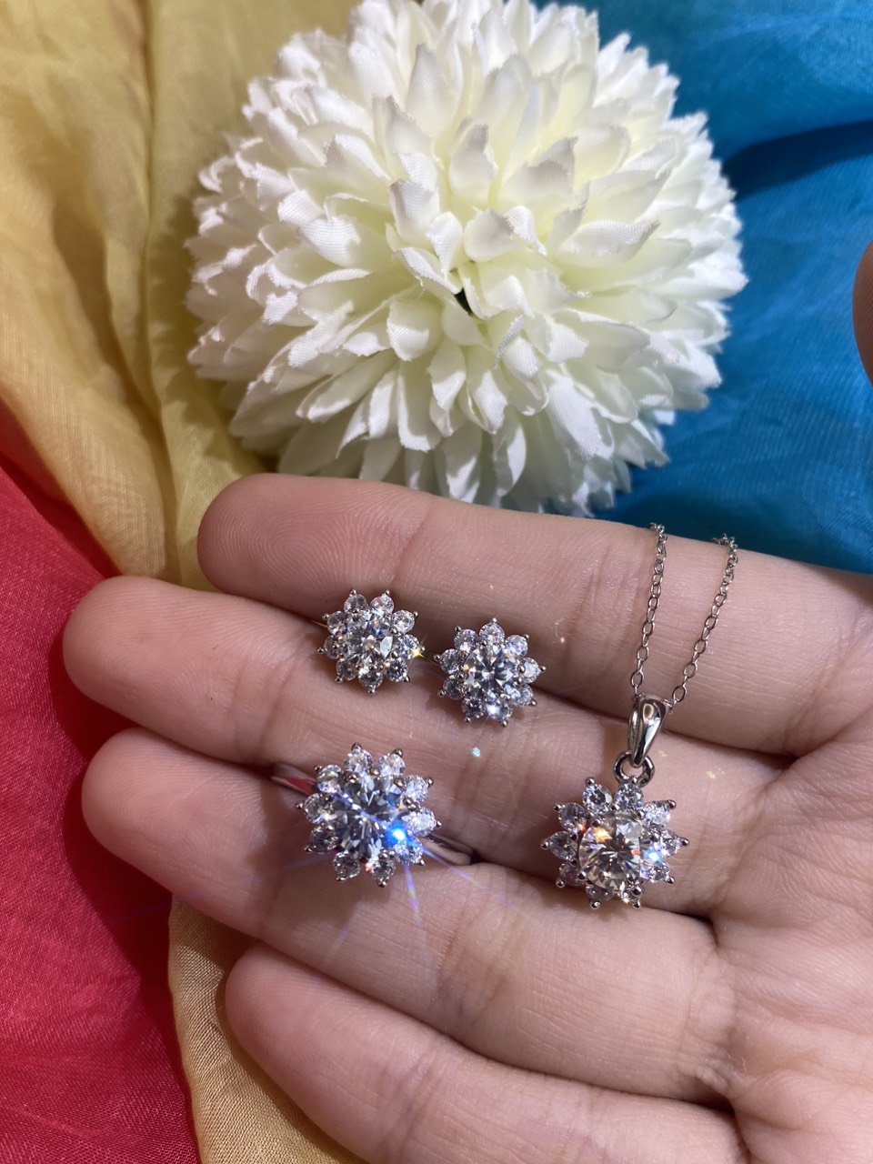 Bộ trang sức Bạc 925 xi Kim viên chủ Kim Cương nhân tạo Moissanite hạt 0.5-1.0 carat (5.0-6.5mm) - S10.1.7.7