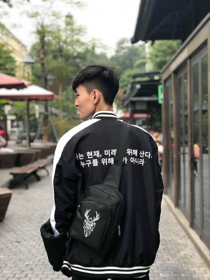 [ ẢNH THẬT ] Áo Khoác Dù Gió Unisex 2 Lớp Chữ Hàn Quốc Màu Đen Phối Trắng - Kiểu Bomber Jacket Có khóa kéo