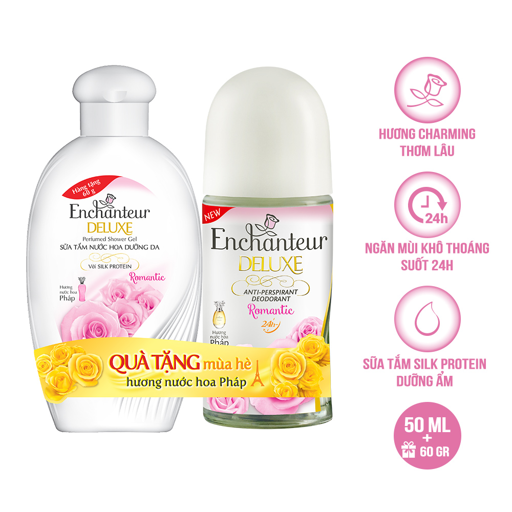 Lăn khử mùi nước hoa Enchanteur Charming/Sensation/Romanctic/Magic/Delightful 50ml - Tặng sữa tắm 60g SMP 2021