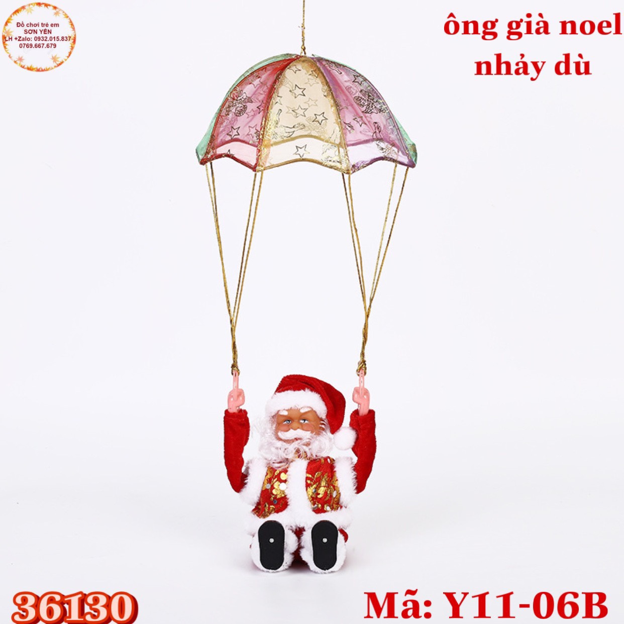 ông già noel nhảy dù, kéo đàn violon, leo dây, chui ống khói có đèn nhạc giáng sinh