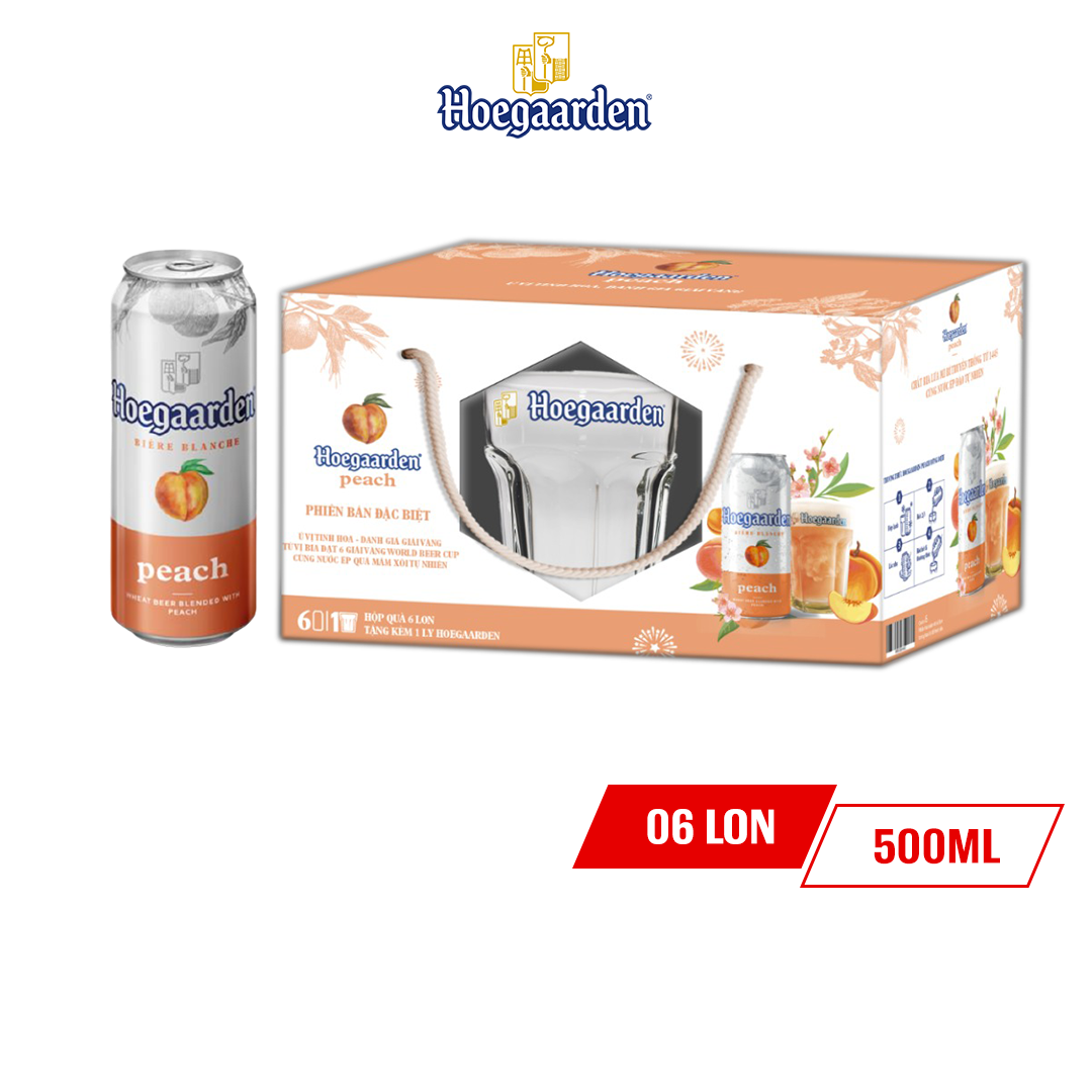 Bia Bỉ Hoegaarden Peach Hộp 6 Lon Tặng 1 Ly Thủy Tinh