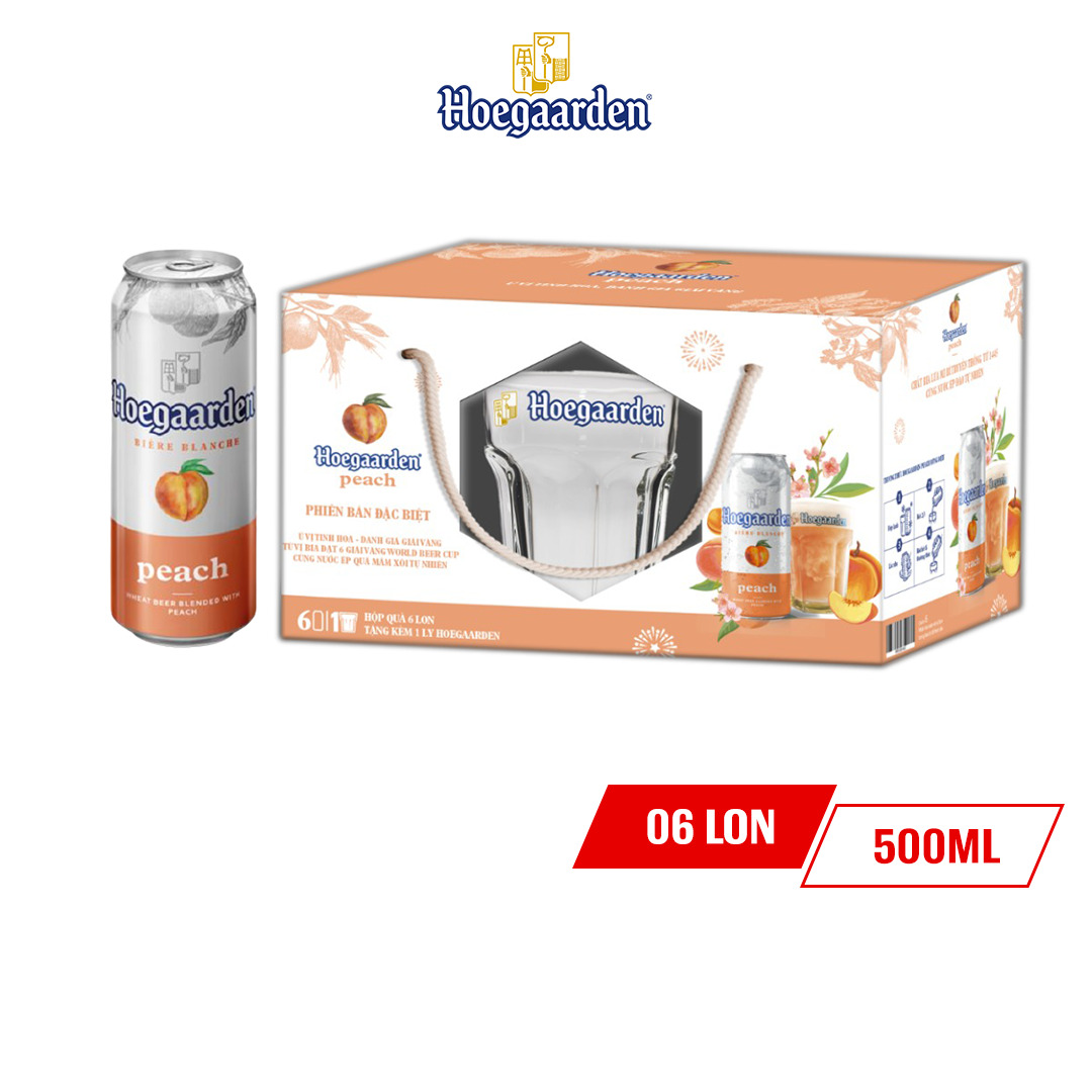 Bia Bỉ Hoegaarden Peach Hộp 6 Lon (500ml/Lon) Tặng 1 Ly Thủy Tinh