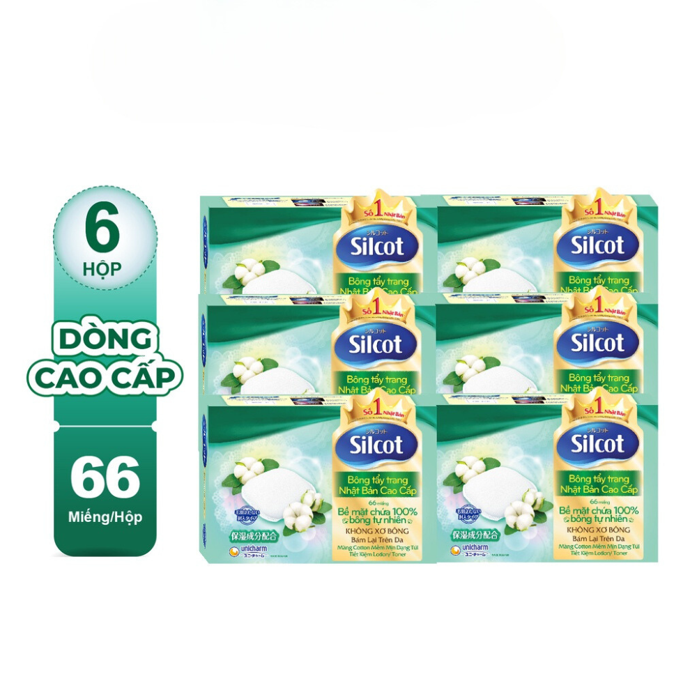 Combo 6 Hộp Silcot Bông Trang Điểm (bông tẩy trang) Nhật Bản Cao Cấp (66 Miếng/Hộp)