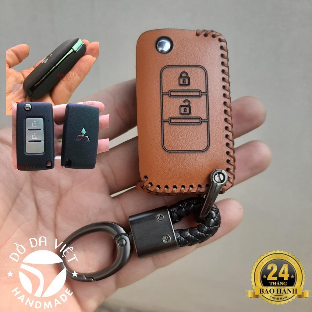 Bao da chìa khóa Mitsubishi Xpander, Attrage, Triton, Pajero 2016 - 2023. da bò thật, Chìa gập như hình