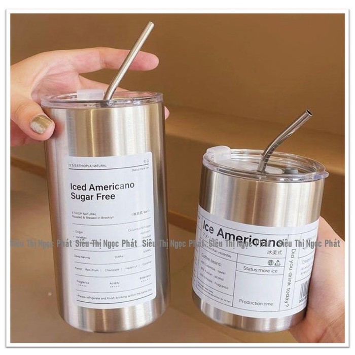 Bình/ Ly/Cốc giữ nhiệt Iced Americano 600ml_Kèm sẵn ống hút inox