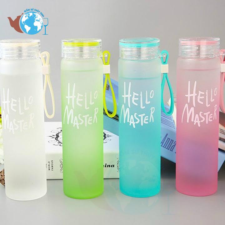 Bình nước thủy tinh Hello Master 450ml có hộp STI01 - Giao màu ngẫu nhiên