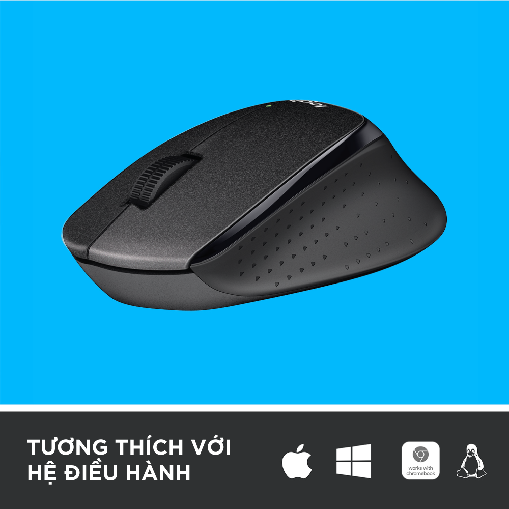 Chuột không dây Logitech M330 Silent Plus giảm ồn 90% - USB 2.4GHz, pin 2 năm, phù hợp người thuận tay phải, PC/ Laptop - Hàng chính hãng - Màu Đen
